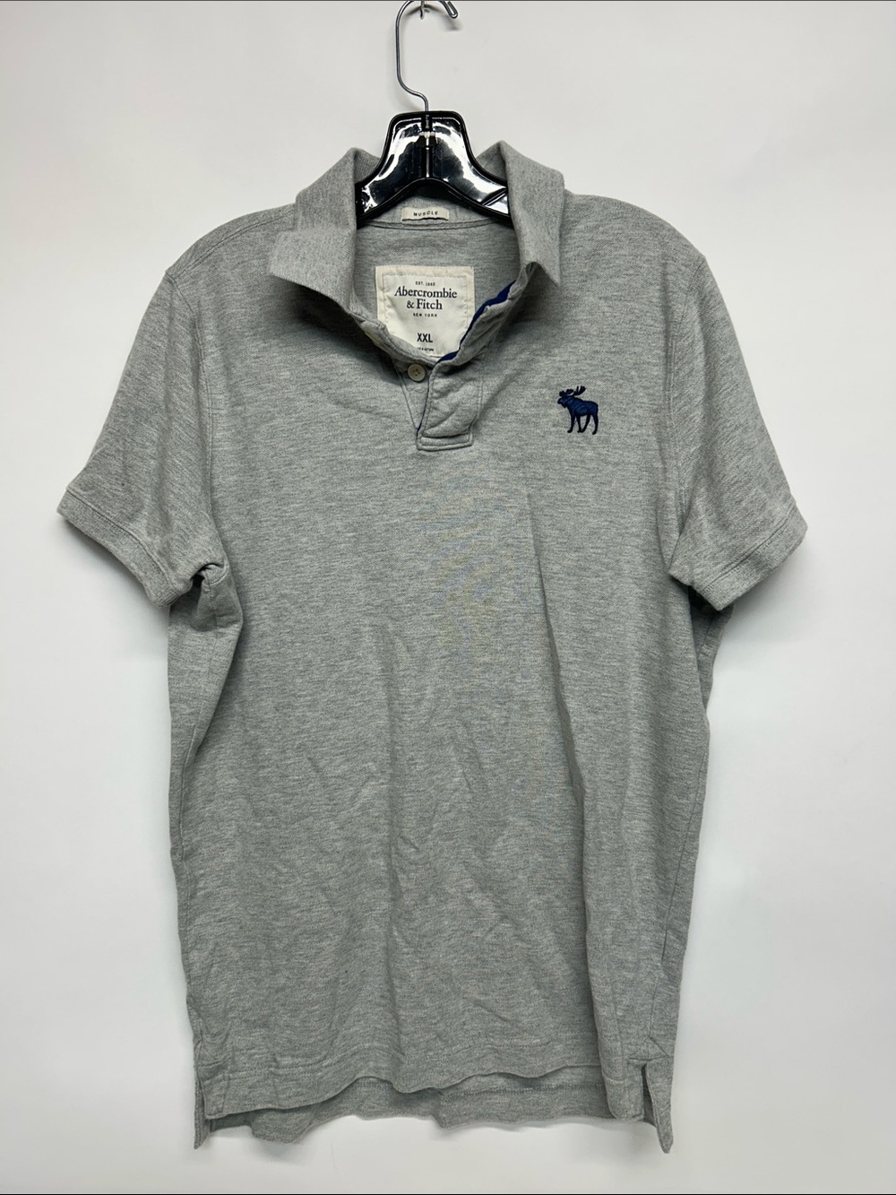 Abercrombie & Fitch Light Gray Polo with Navy Moose Logo